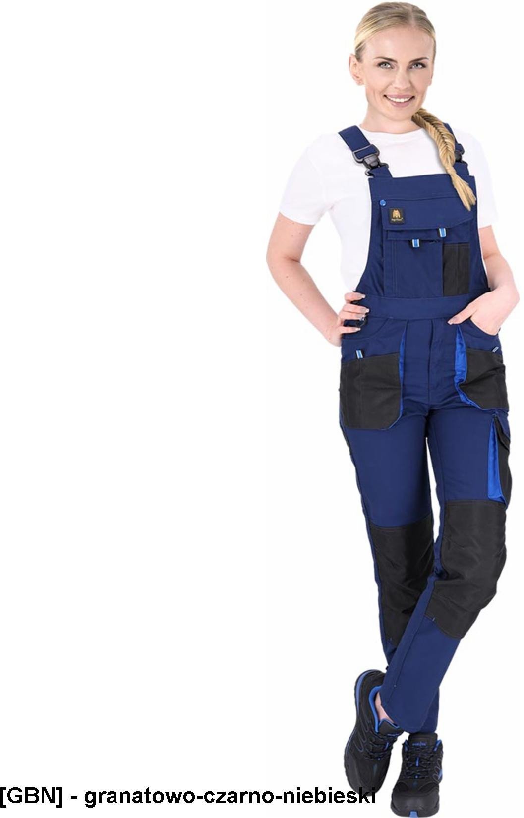 OX-FIO-B - Spodnie ochronne ogrodniczki FIO, damskie - granatowo-czarno-niebieski 34