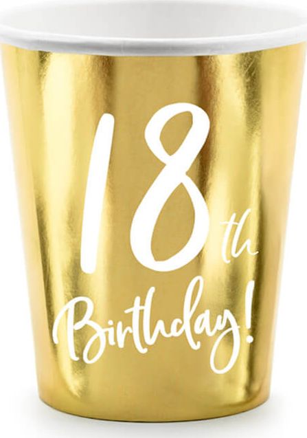 Party Deco Kubeczki na osiemnaste urodziny 18. urodziny! złote - 220 ml - 6 szt. uniwersalny