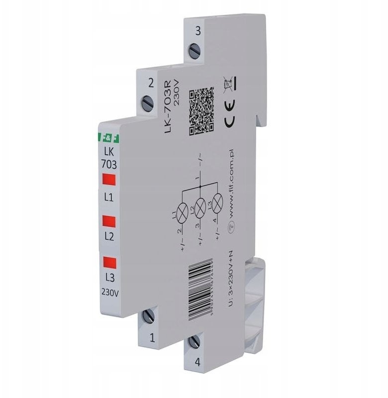 Lampka modułowa 3-fazowa czerwona LED czerwona Slim 1/2 modułu 230V LK-703R