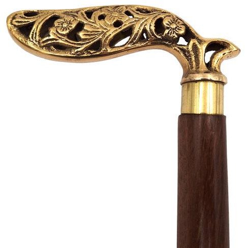 Składana Drewniana Laska z bogato zdobioną rączką - DNU-014A
