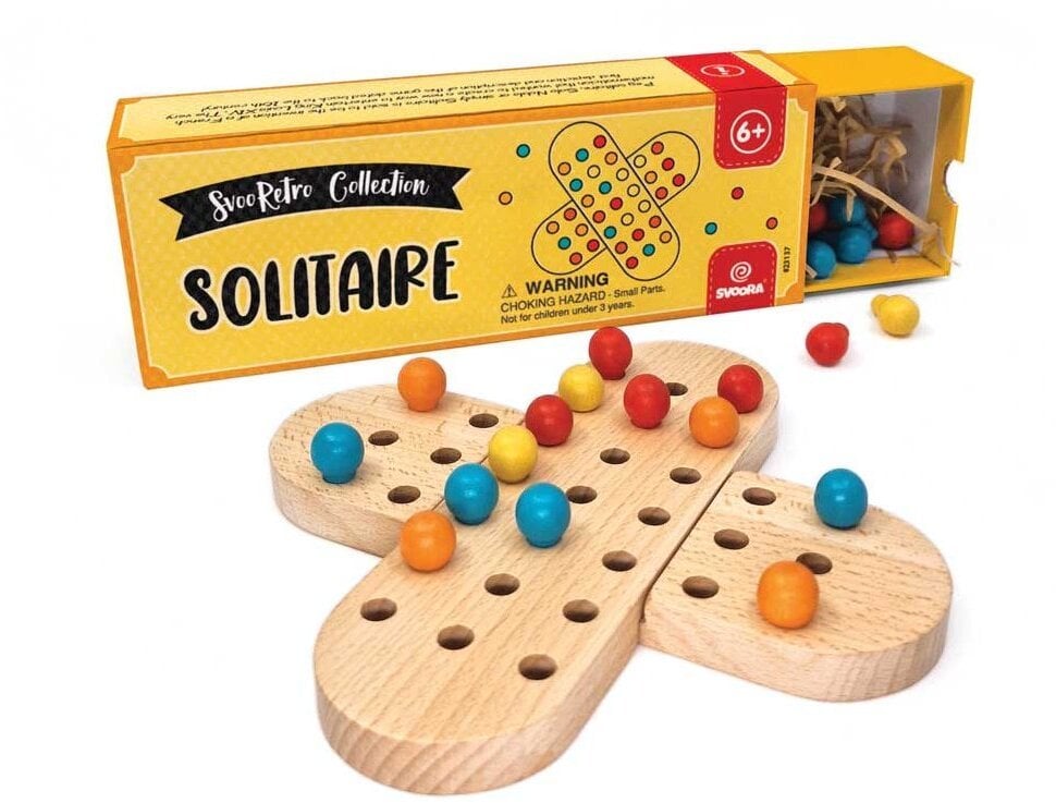 Svoora Drewniany Solitaire gra planszowa dzieciom 6+ – retro strategia