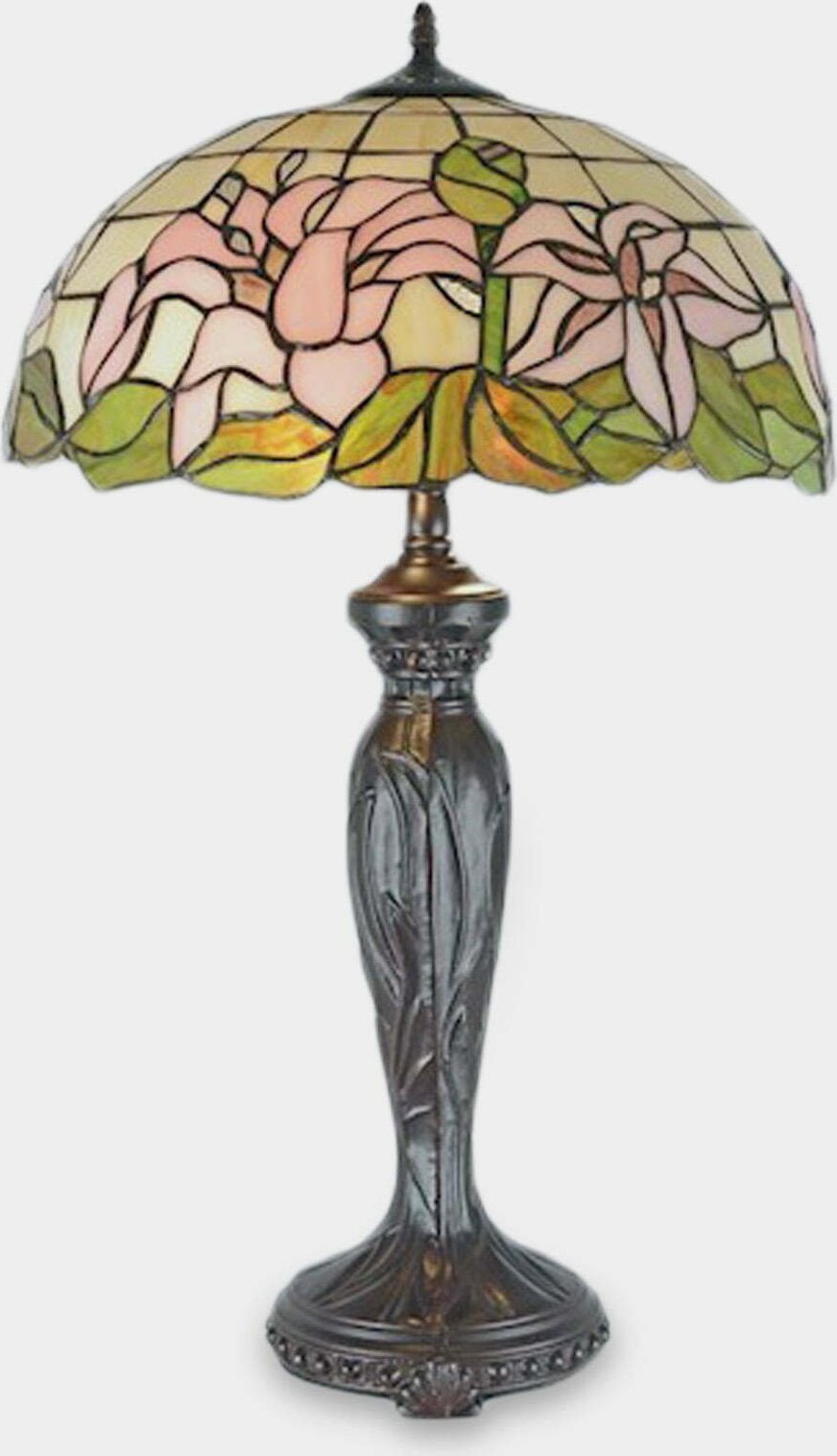 Lampa stołowa rzezbyzbrazu Lampa Witrażowa w Stylu Tiffany Lilia Różowa