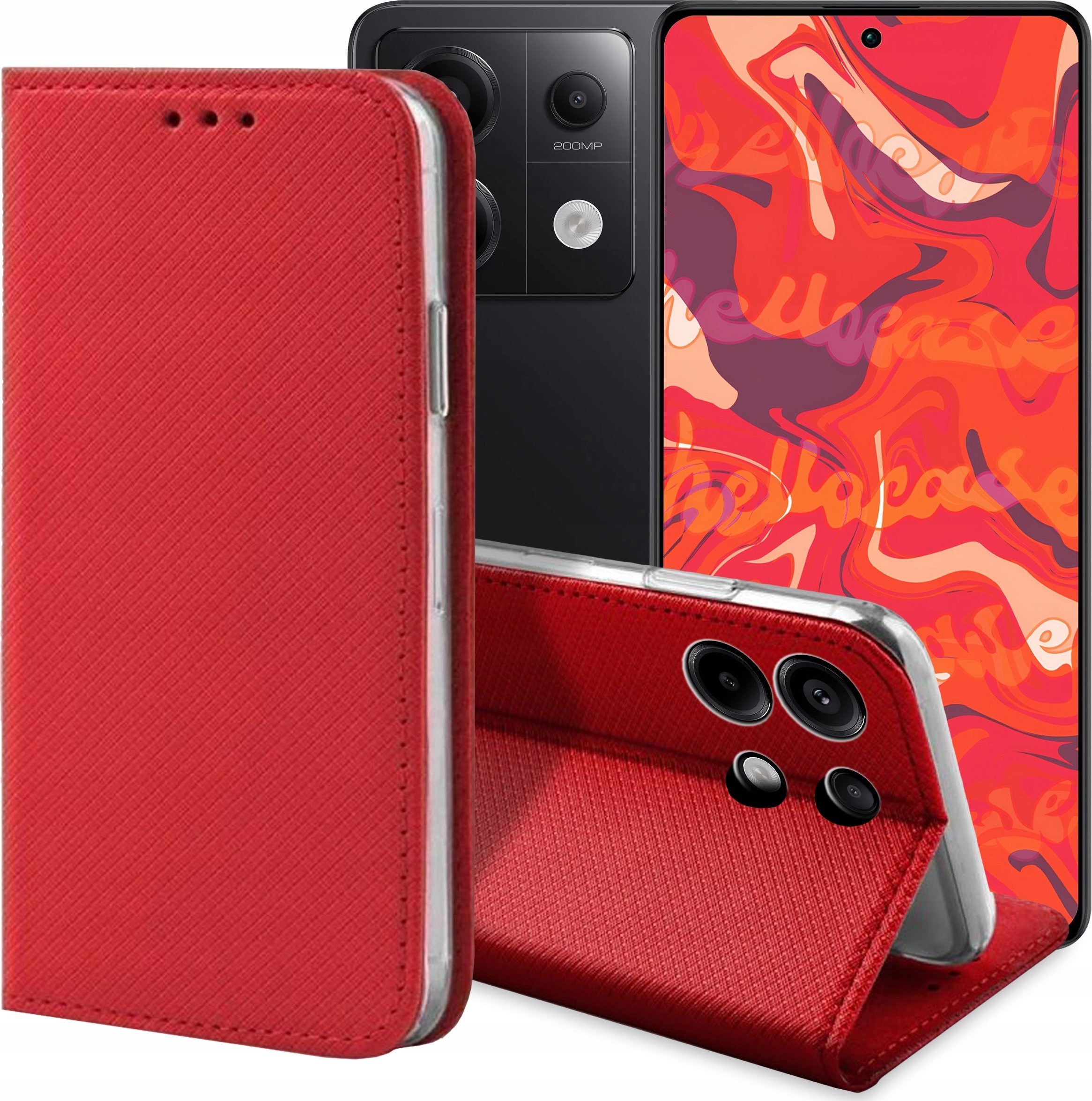Hello Case ETUI Z KLAPKĄ DO Redmi Note 13 Pro 5G / Poco X6 5G CZERWONE MAGNETYCZNE