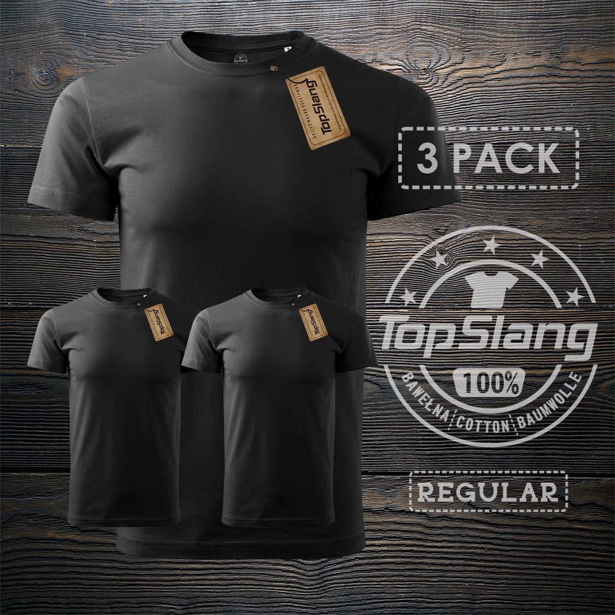 Topslang Topslang koszulka męska bawełniana czarna na WF 3 PACK t-shirt męski czarny REGULAR XXL