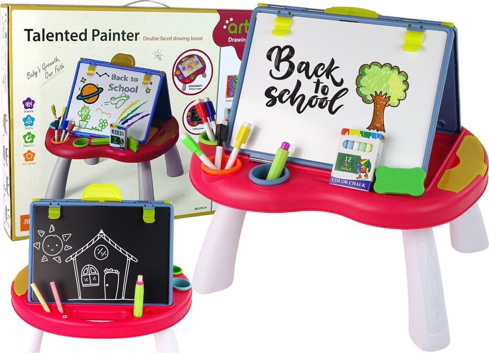 LeanToys Tablica 2w1 Stolik Kredowa Pisaki Gra Chińczyk Węże