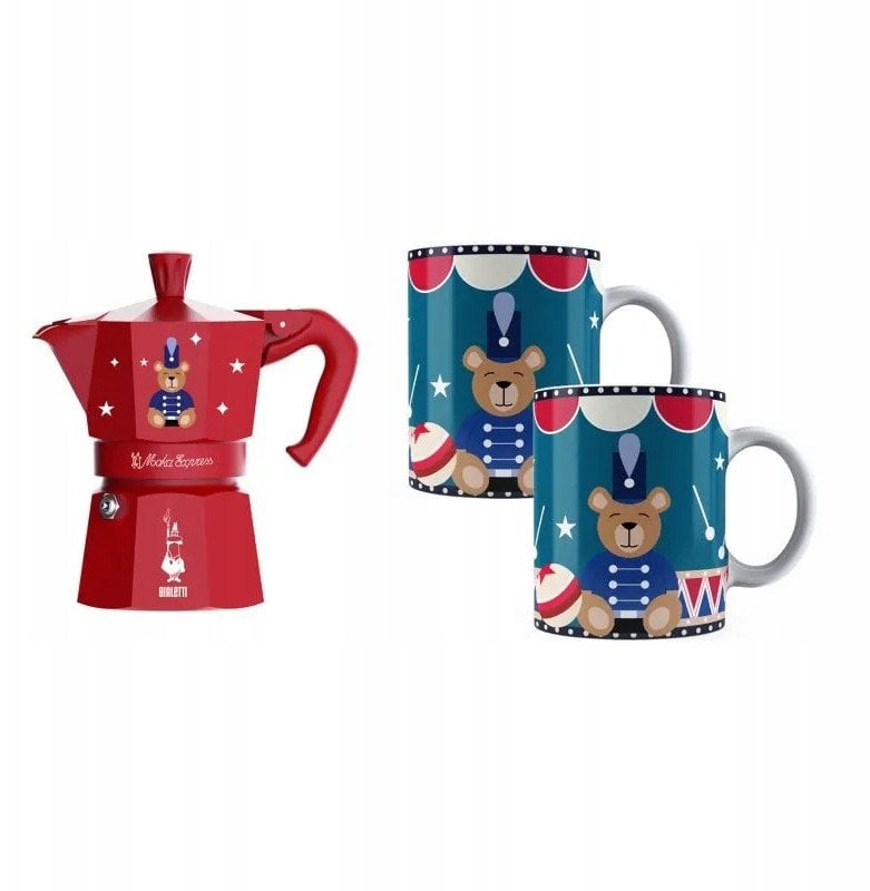 Bialetti - zestaw Joyful Christmas kawiarka Moka Express 6tz czerwona + 2 kubki 300 ml