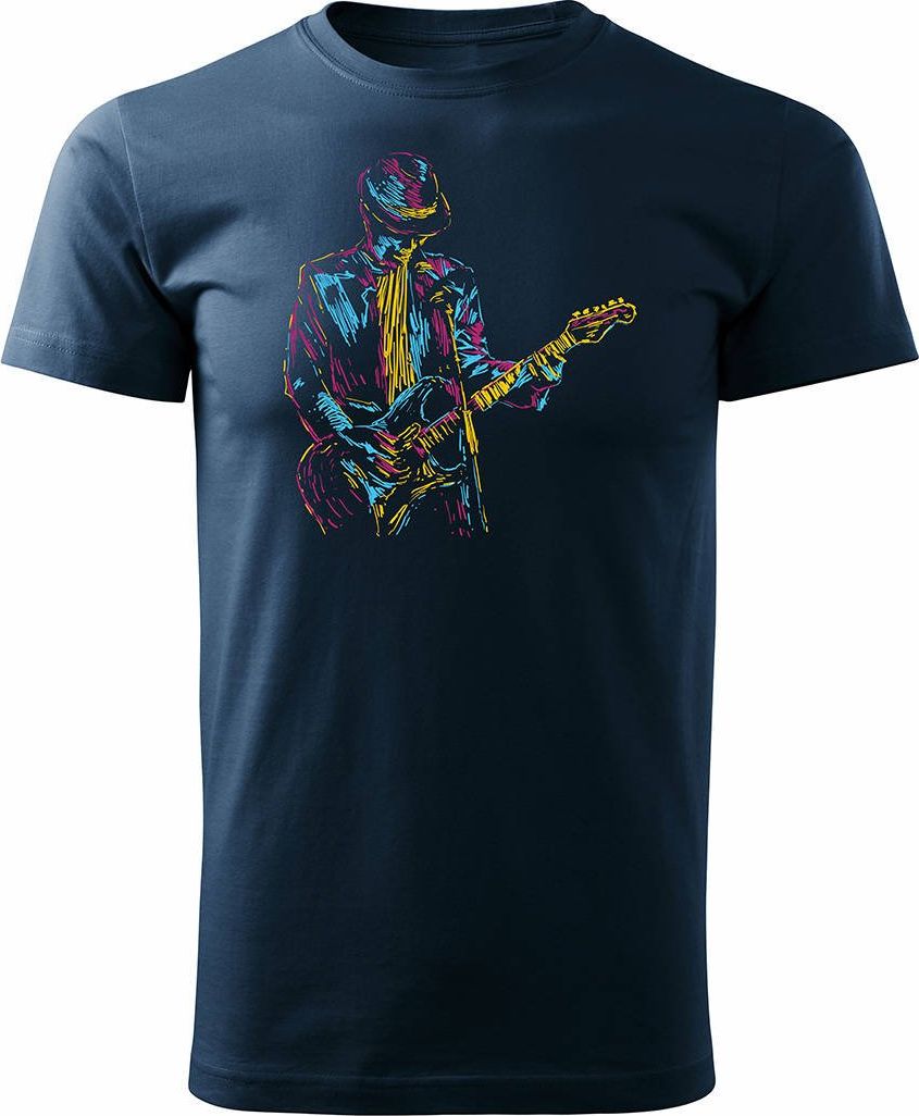 Topslang Koszulka z gitarą dla gitarzysty rockowa jazzowa smooth jazz męska granatowa REGULAR XL
