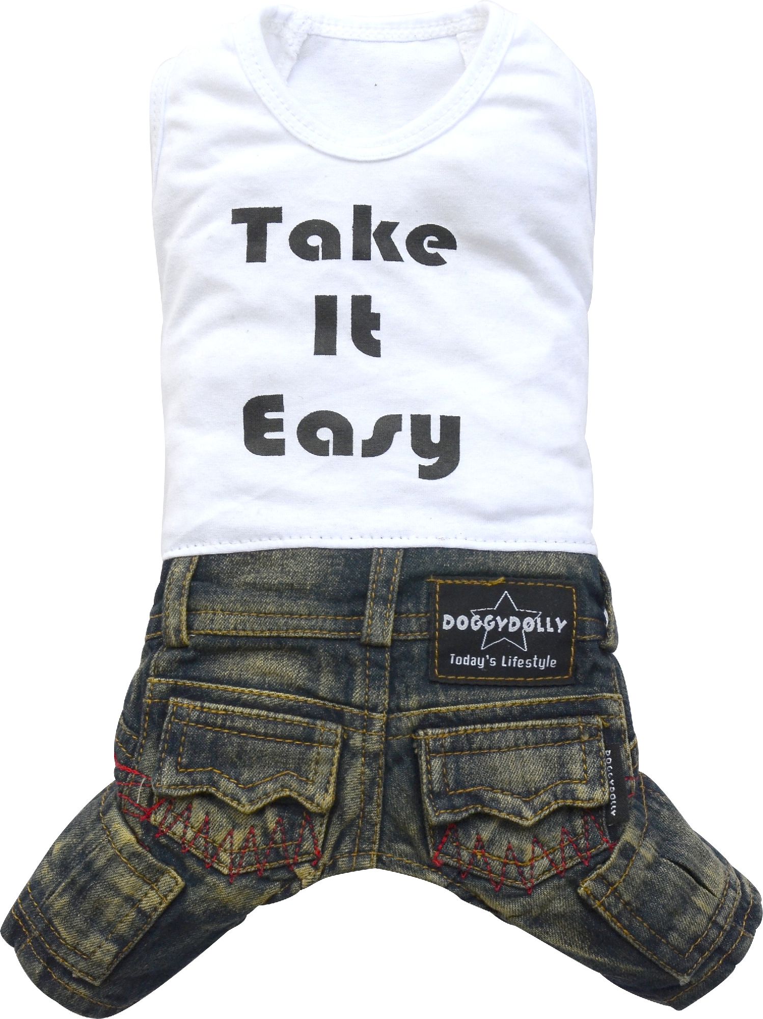 DoggyDolly Komplet jeans z t-shirtem, biały,S 23-25cm/36-38cm