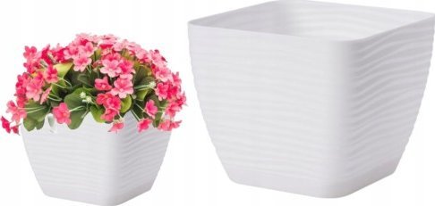Form-Plastic Doniczka z podstawką biała 12,7x11,8cm kwadrat plastikowa