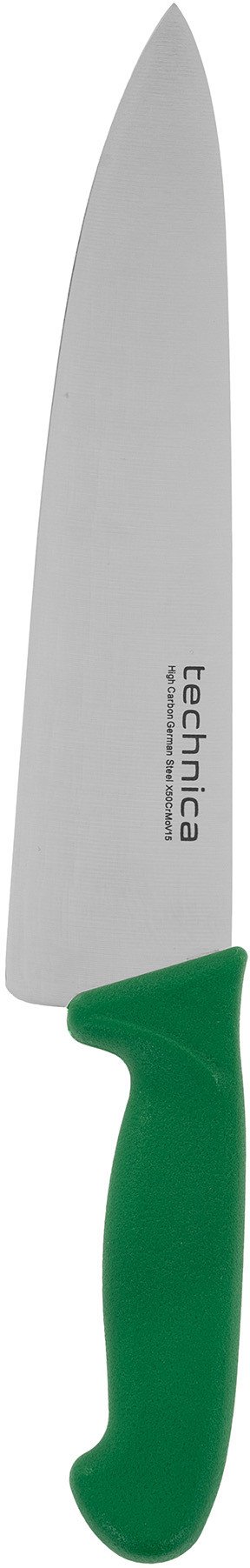 Nóż kucharski HACCP 385 mm, ostrze gładkie, spiczaste 250 mm, zielony | TECHNICA, Silver Line
