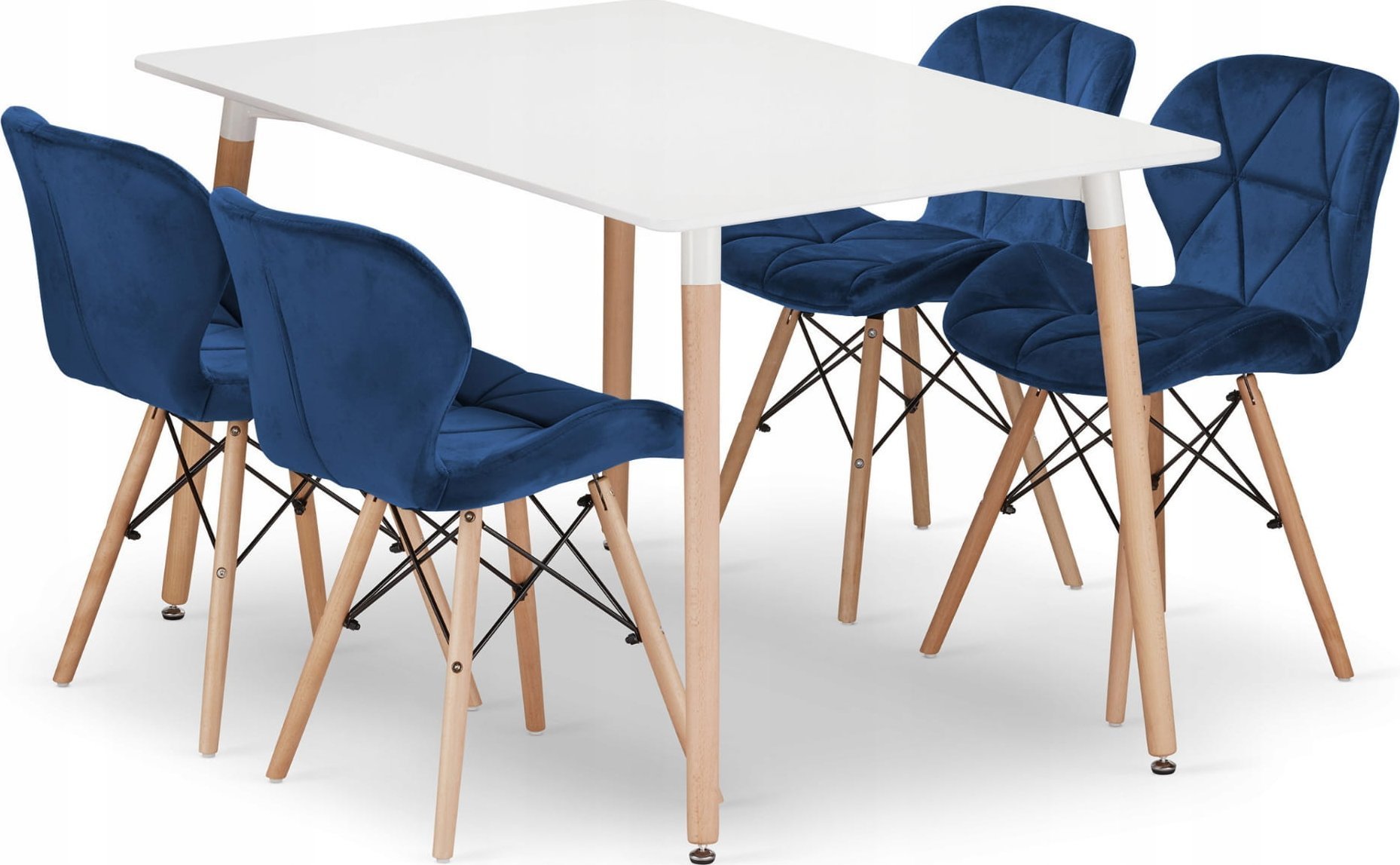 Leobert Zestaw stół prostokątny ADRIA 120x80 biały + 4 krzesła LAGO granatowe