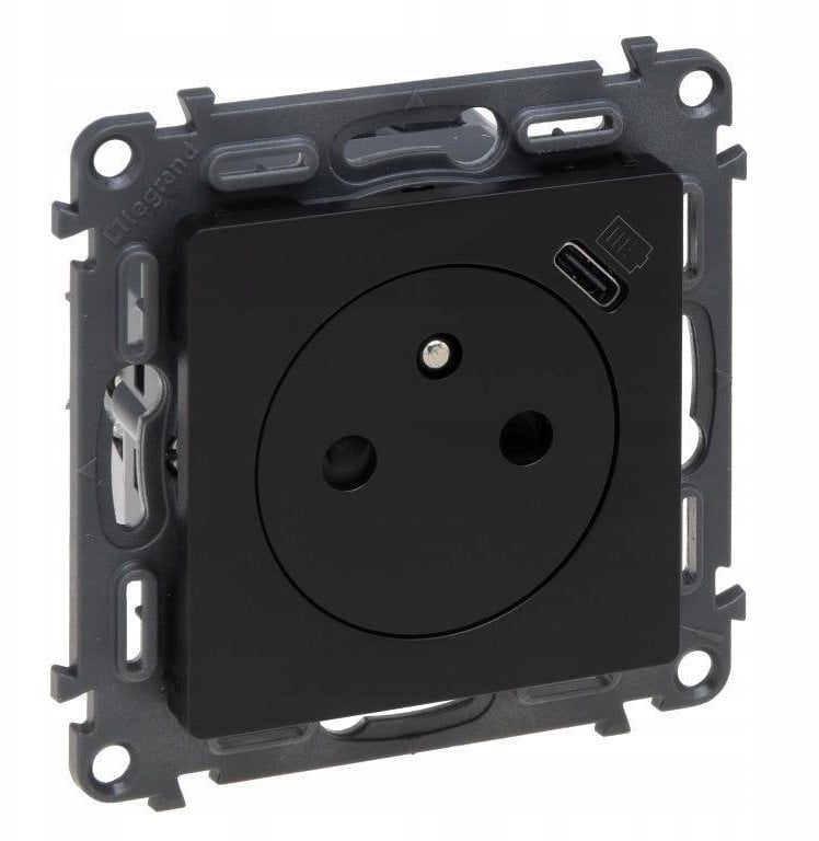 VALENA LIFE gniazdo 2p+z z gniazdem USB typ c czarne 756336