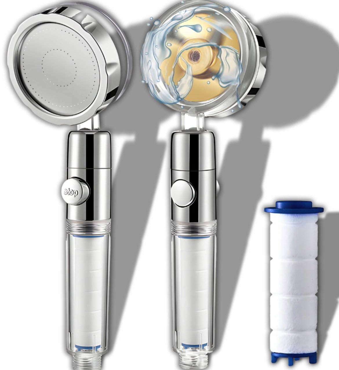 QIKtech Słuchawka prysznicowa z turbina wentylatorem wysokociśnieniowa eko filtr (srebrna)