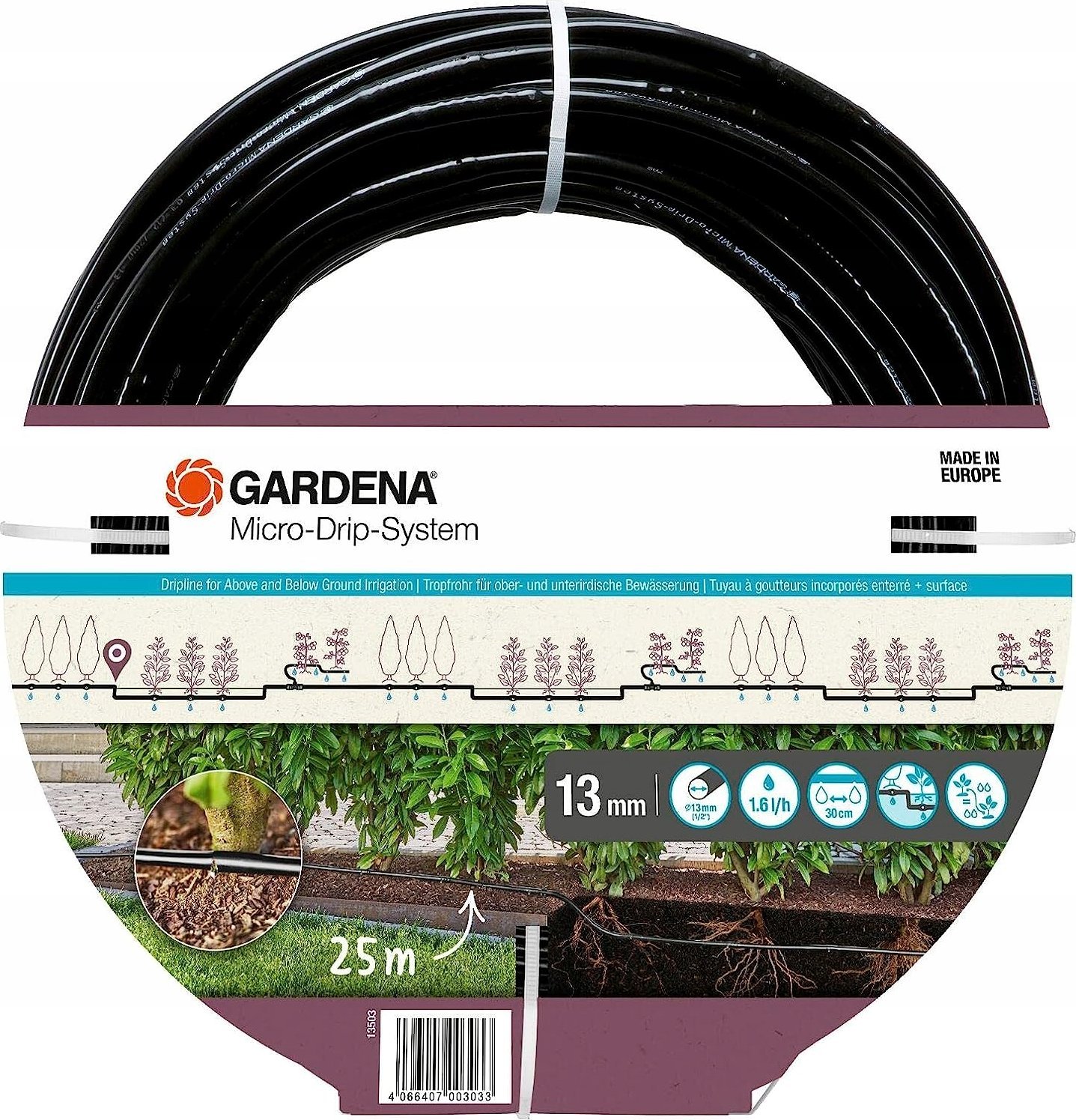 Gardena Gardena Micro-Drip-System drip line for bushes/hedges 1.6 l/h, 25 meters, dripper (black, model 2023, above and below ground)