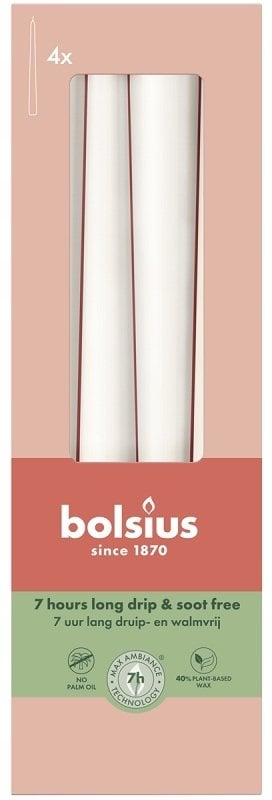 Bolsius Świece stołowe 4gab.kaste 245/24mm biały 8717847160652 (8717847160652)