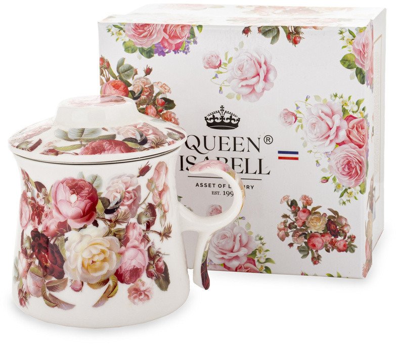 Elegancki Kubek Z Zaparzaczem w Kwiaty w kartoniku Na Prezent