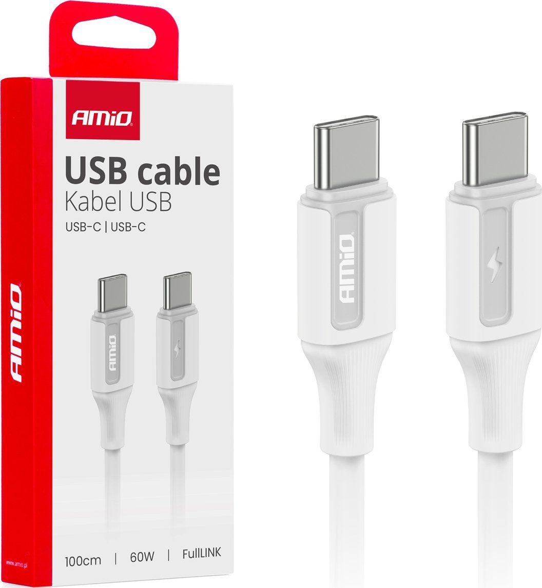 Kabel USB AMiO USB-C - USB-C 1 m Biały