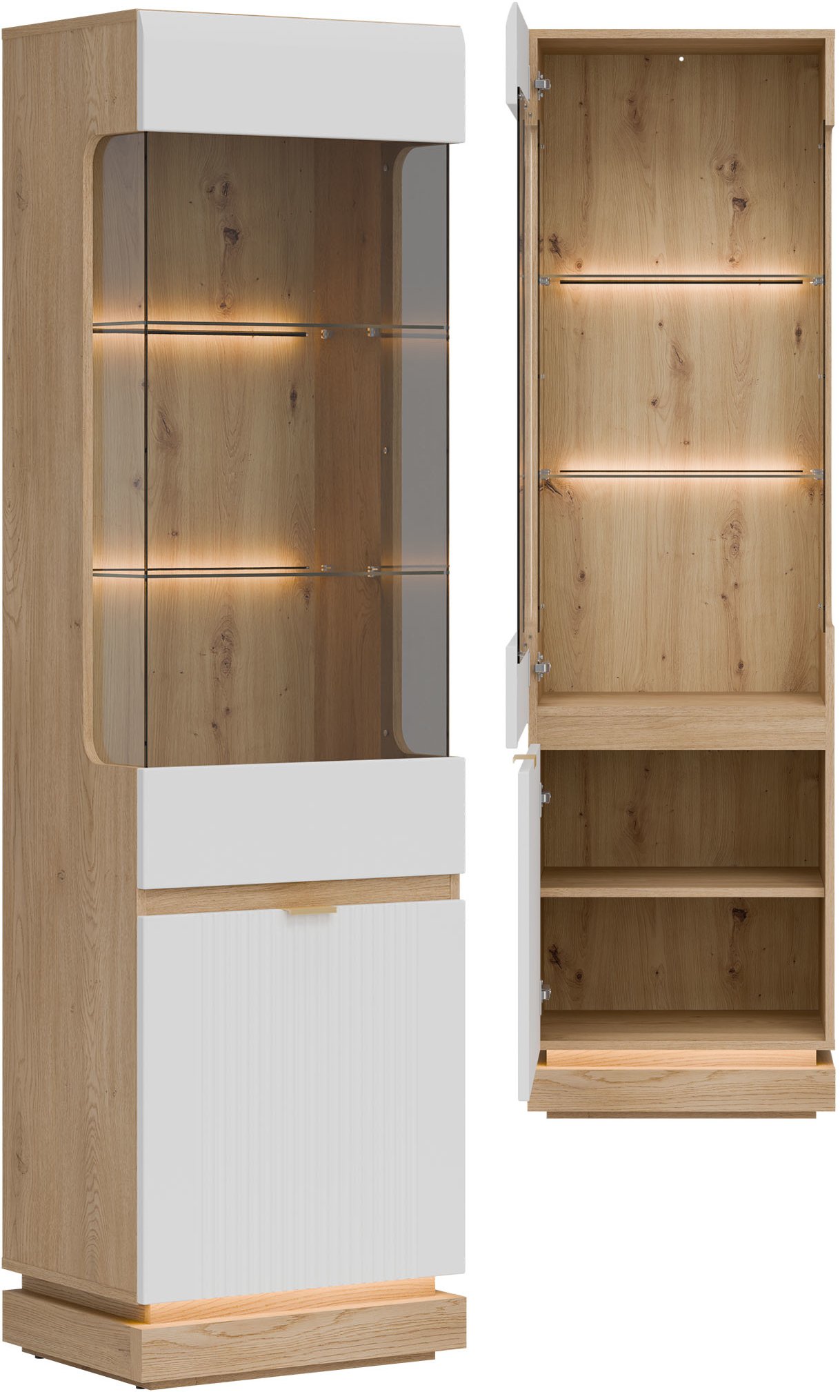 Witryna wąska Przeszklona szafka do salonu Dąb Cremona Biały MILTON ML05