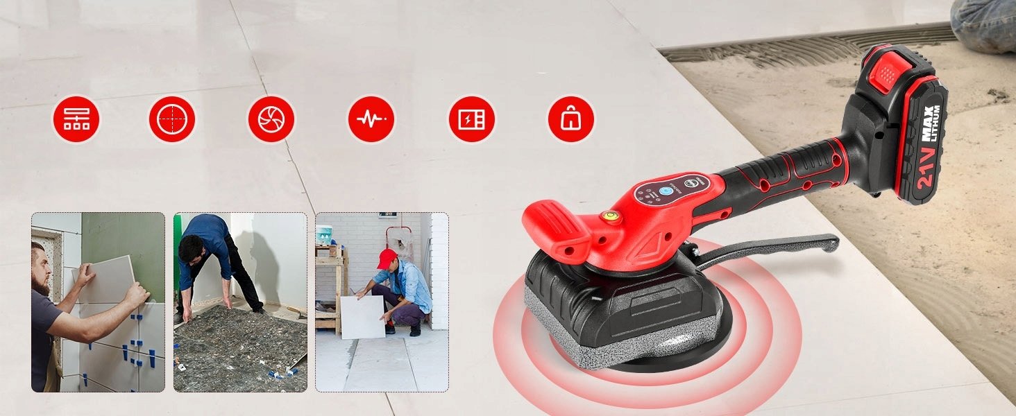 PRZYSSAWKA WIBRUJĄCA DO PŁYTEK WIBRATOR DO POZIOMOWANIA 2XAKU MOCNA 21V PRO