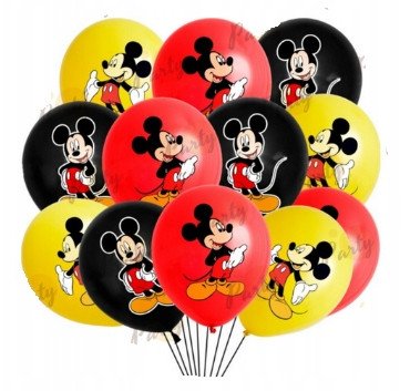 Balon Klasyczny z Nadrukiem na URODZINY - MYSZKA MIKI - 12 szt