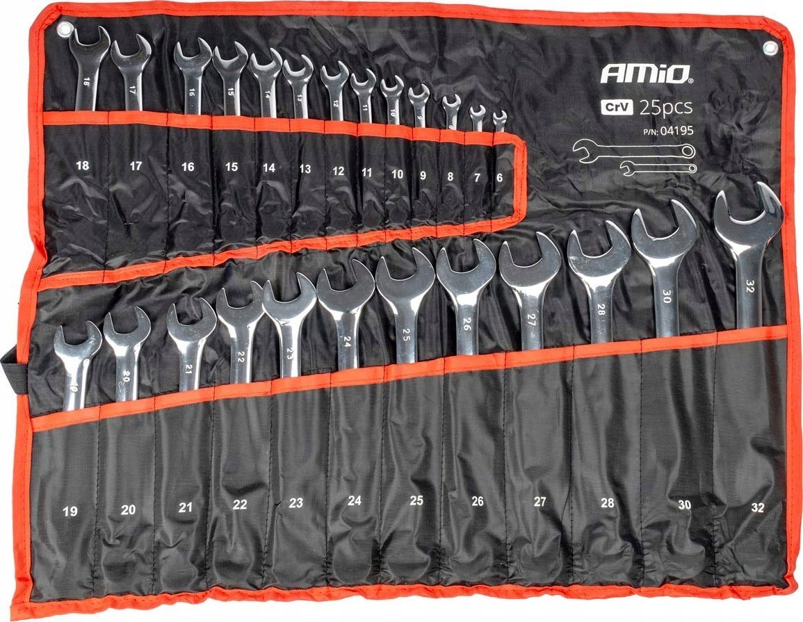 Klucze płaskie oczkowe zestaw kluczy oczkowych 6-32 mm 25 szt. amio-04195