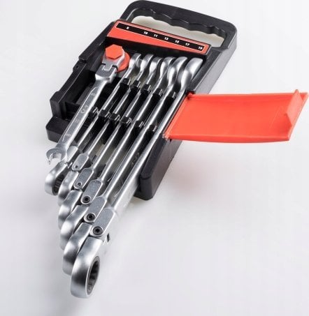 EXPERT KPL. KLUCZY PŁASKO OCZKOWYCH GRZECHOTKĄ/PRZEGUBEM 7SZT. 8-19MM [EXPERT] - 1kp