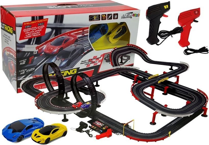 LeanToys Tor samochodowy z samochodzikami 2 autka 1420 cm Turbo 1:43 Kontrolery (5928)
