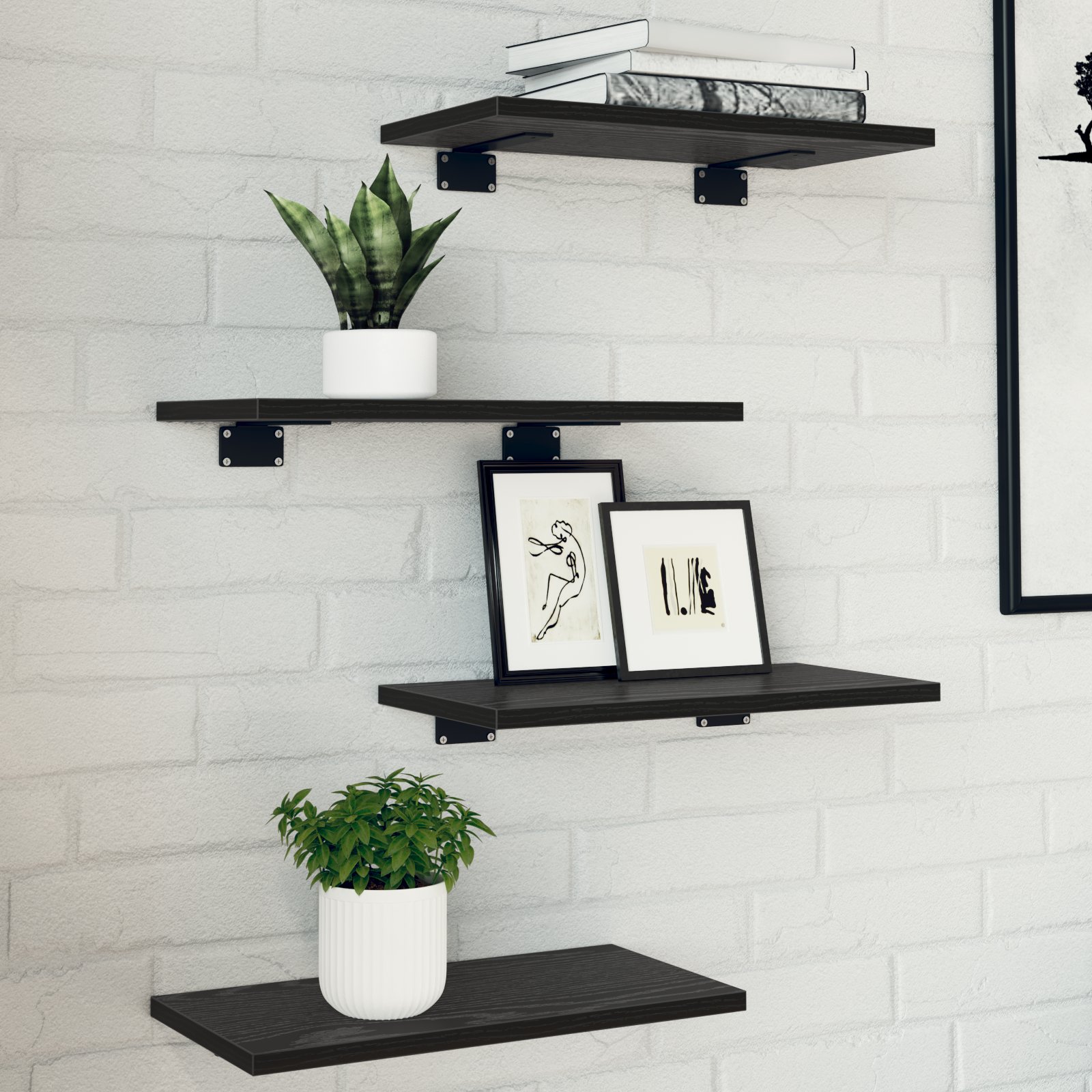 vidaXL Półki na książki 4 szt. Czarny dąb 40x20x1.5 cm Drewno inżynieryjne