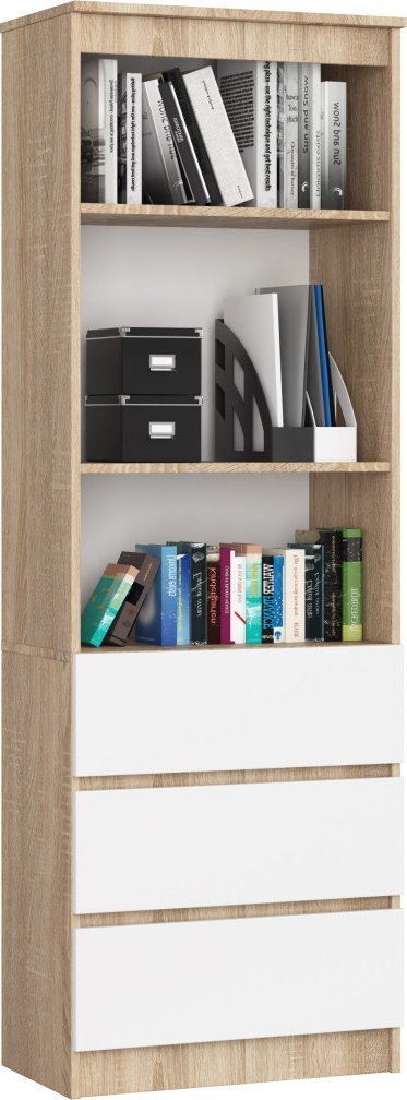 Fabryka Mebli Akord REGAŁ BIUROWY R 60 cm CLP 3 SZUFLADY 2 PÓŁKI DĄB SONOMA / BIAŁY