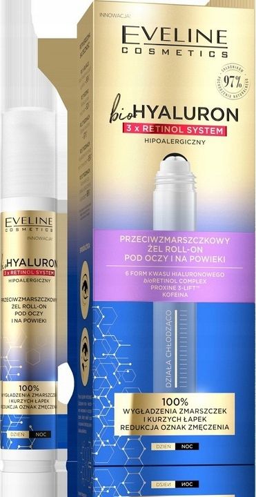 Eveline bioHYALURON 3xRetinol System Przeciwzmarszczkowy Żel roll-on pod oczy i na powieki 15ml (5903416028741)