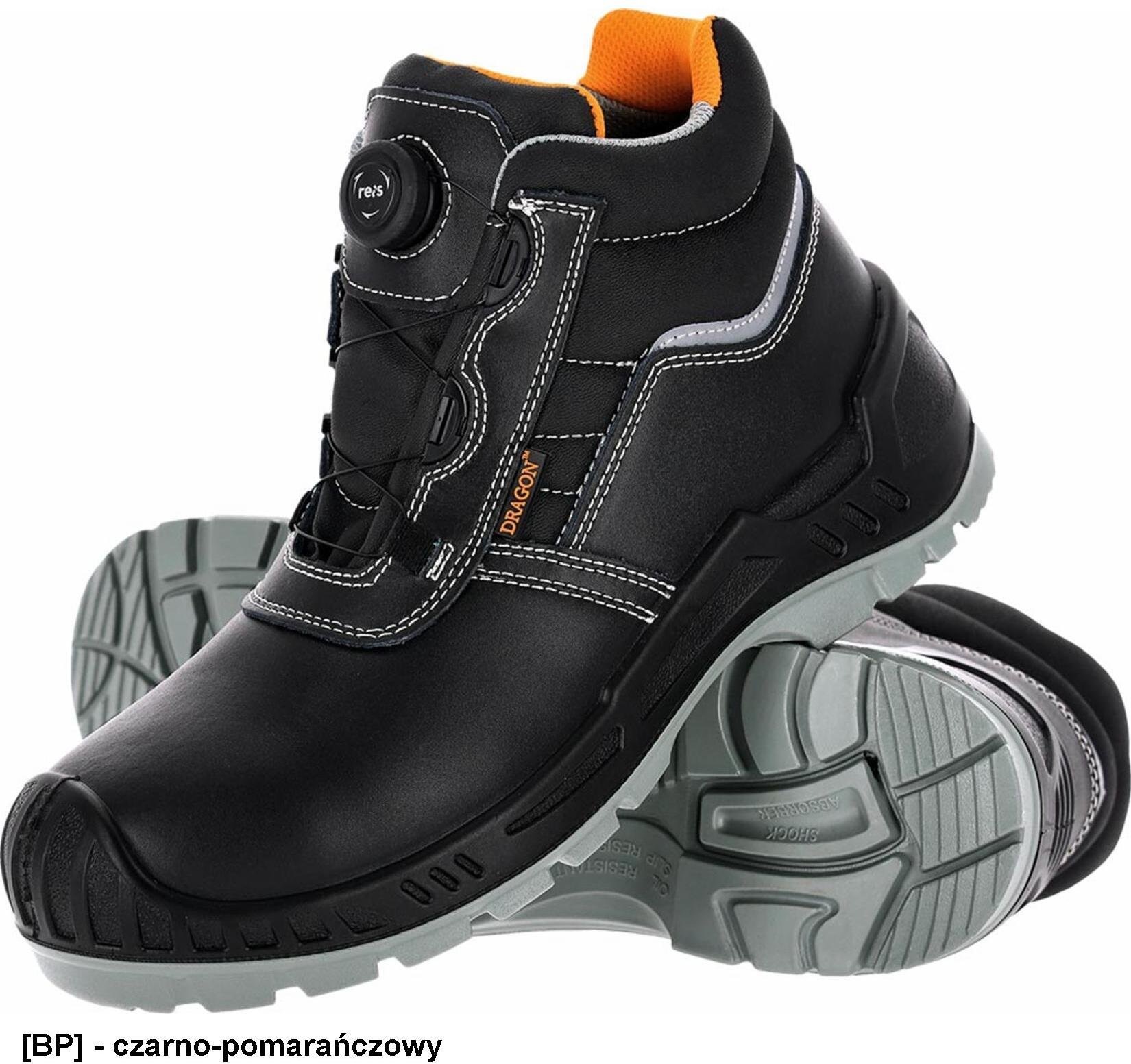 Trzewiki buty bezpieczne podnosek kompozyt męskie podeszwa antypoślizgowa gładka skóra bydlęca odblaski sznurówki strunowe SPINON BCTITAN-GLAT-T S3S F