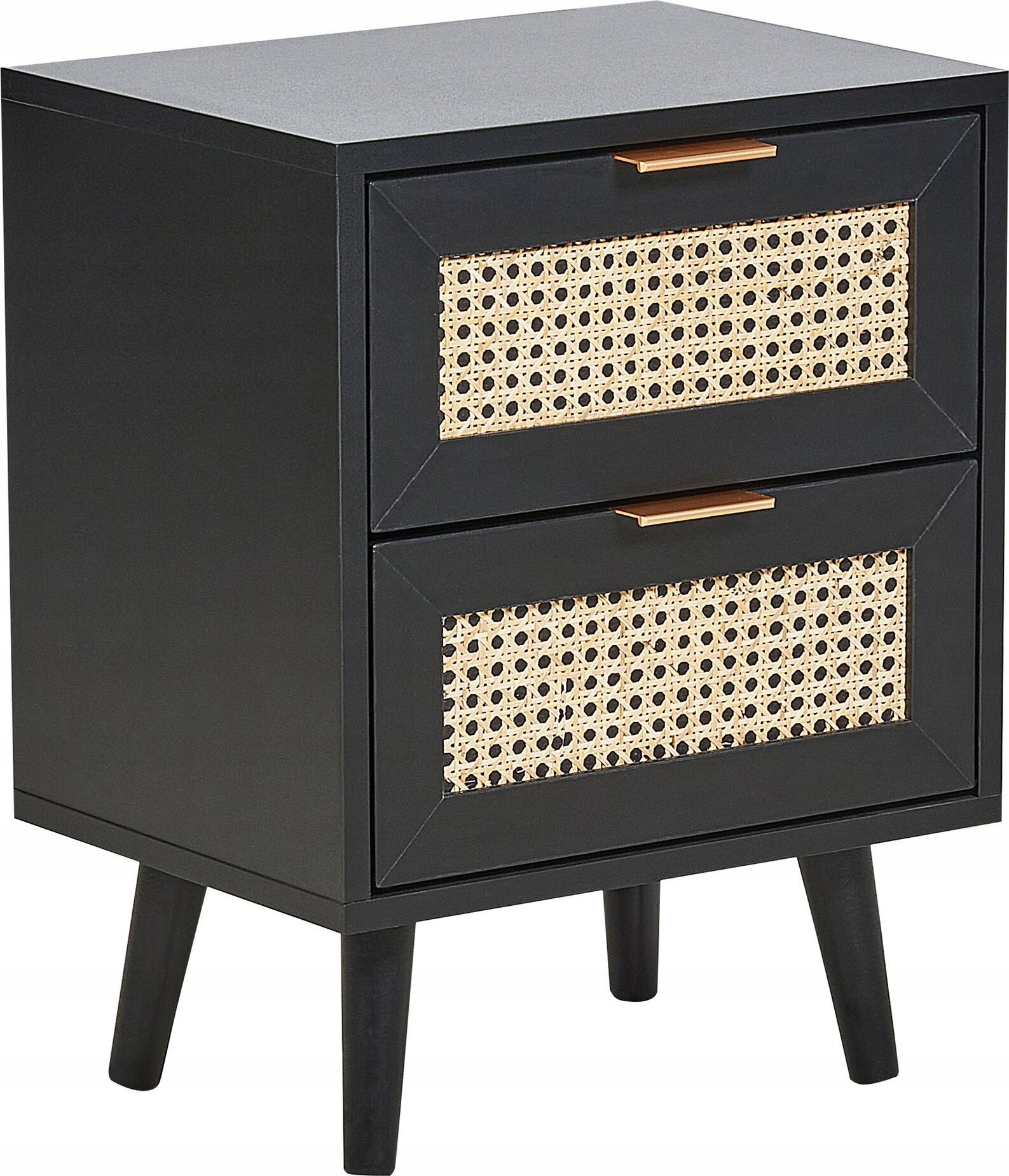 Beliani Szafka nocna 2 szuflady fronty rattanowe czarna OPOCO