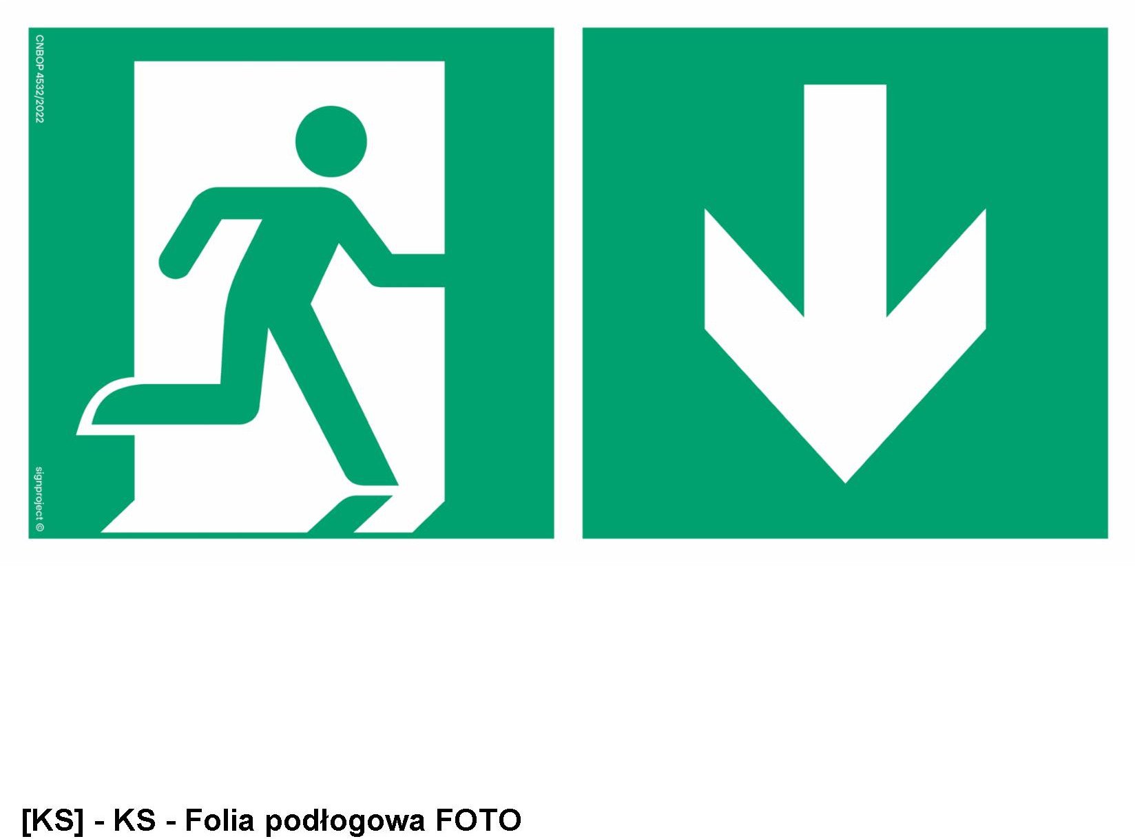 AE099 - Kierunek do wyjścia ewakuacyjnego w dół prawostronny 800x400