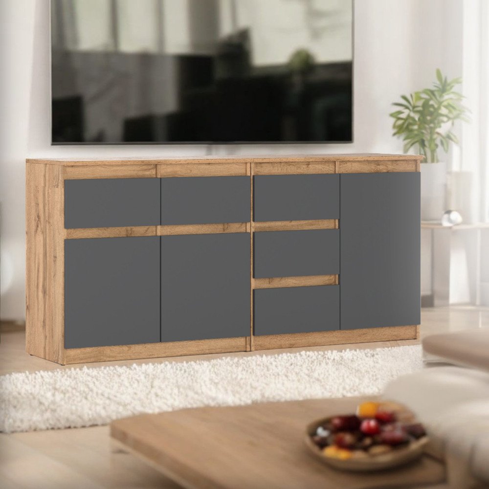 Komoda Z 5 Szufladami Do Sypialni Szafka 160cm Dąb Wotan Szary Mat Salon