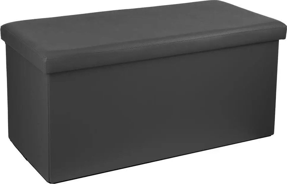 Atmosphera Duża pufa ze schowkiem w kolorze ciemnoszarym, gładka pufa ze skóry ekologicznej, pufa do przedpokoju