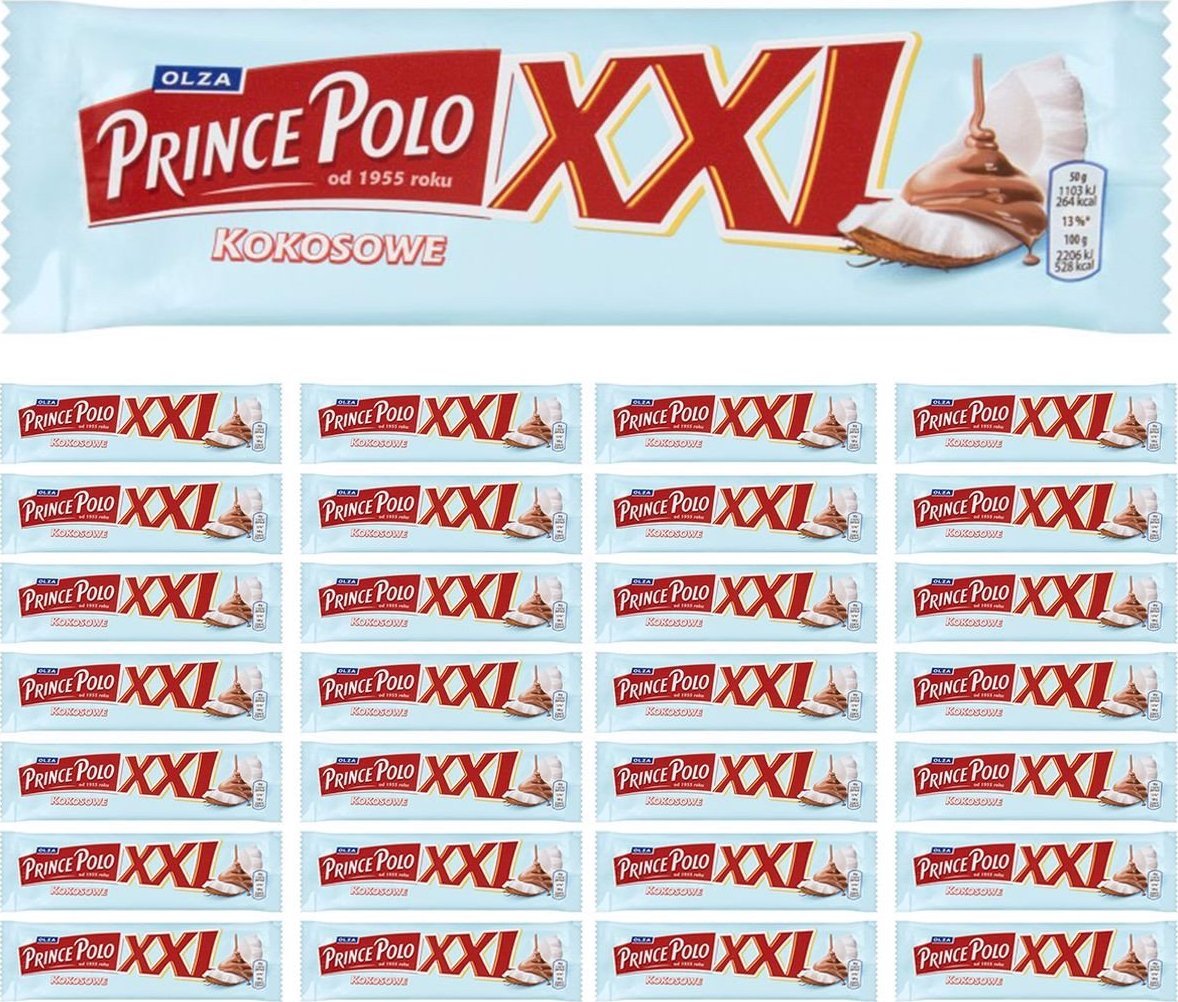 Prince Polo XXL Kruchy wafelek z kremem kokosowym oblany czekoladą 50g x28 sztuk