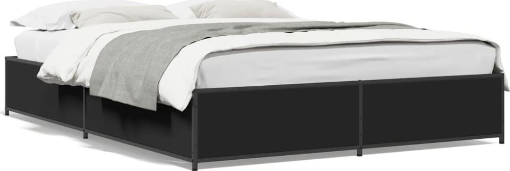 vidaXL Rama łóżka, czarna, 120x200 cm, materiał drewnopochodny i metal