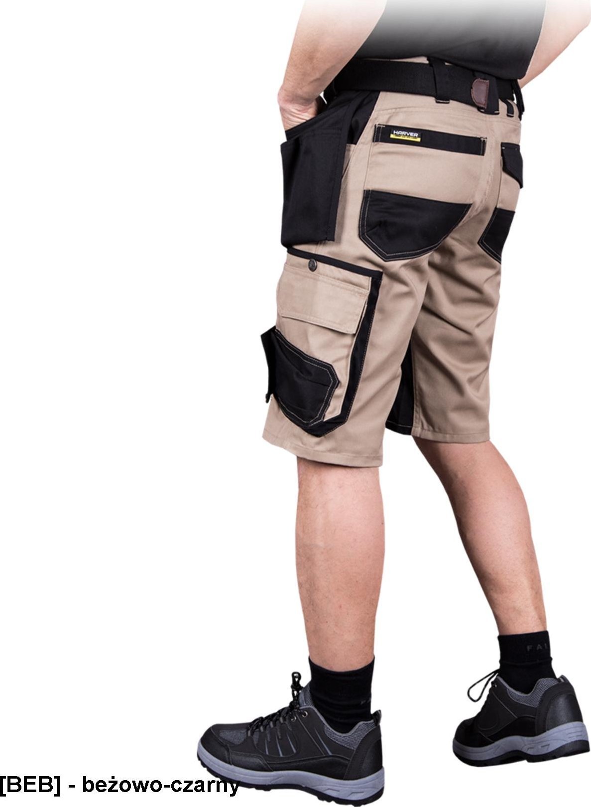 R.E.I.S. HARVER-TS - krótkie spodnie ochronne, 7 kieszeni, 65% poliester, 35% bawełna, gramatura 300 g/m2 - beżowo-czarny 3XL