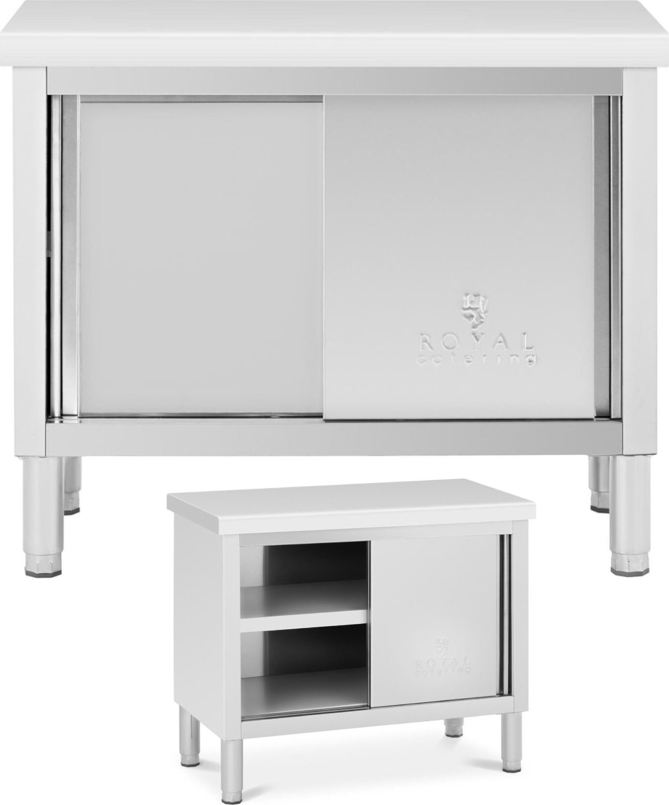 Royal Catering Stół gastronomiczny z szafką z drzwiami suwanymi STAL 100 x 50 cm do 330 kg Stół gastronomiczny z szafką z drzwiami suwanymi STAL 100 x