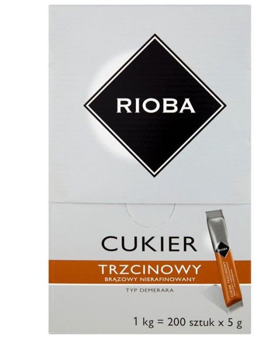 Cukier trzcinowy nierafinowany w szaszetkach 200x5g - Rioba