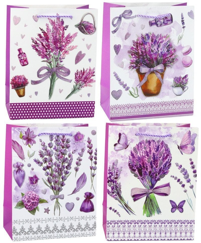 Torba Prezentowa Papierowa Lawenda Brokatowe Elementy 23 x 18 x 10,5 cm