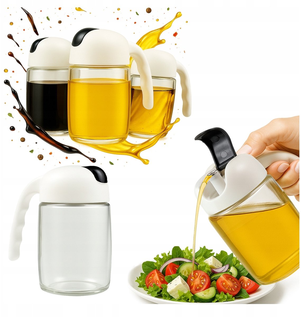 2xDozownik szklany 300 ml z rączką do oleju octu oliwy i przypraw butelka