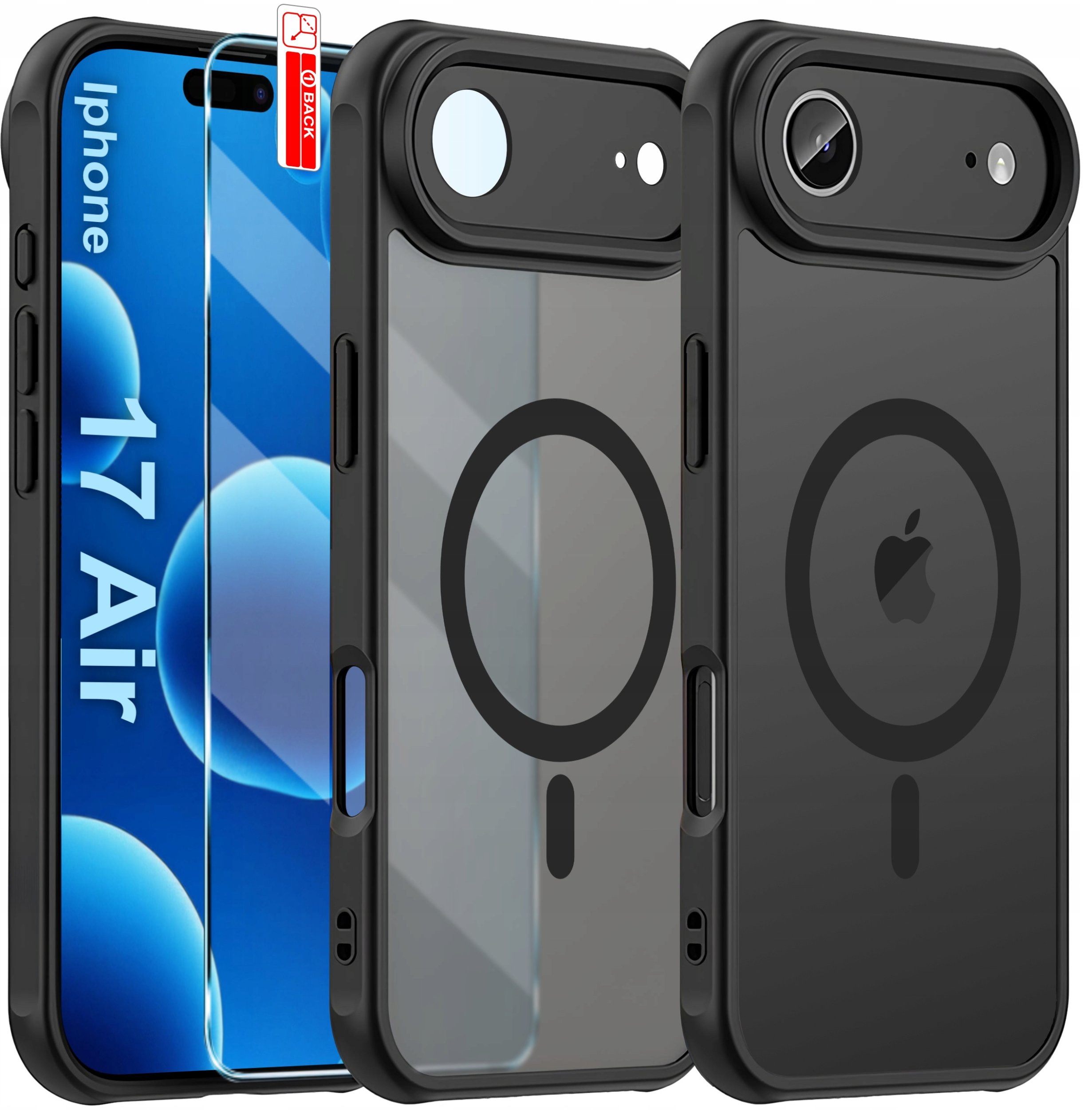 Etui Magnetyczne Matowe CZARNE do iPhone 17 Air |do MagSafe TRWAŁE + Szkło