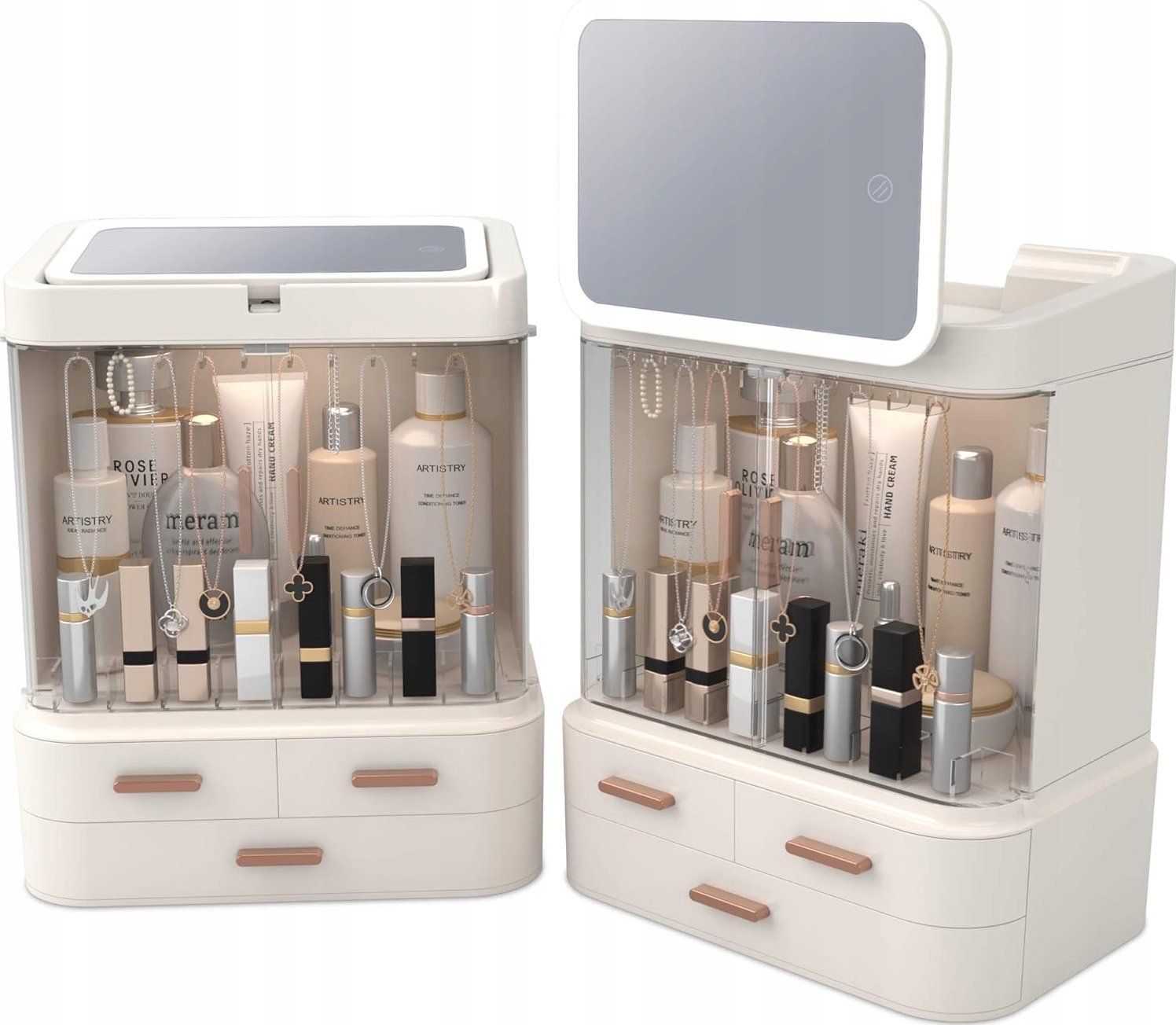 SZKATUŁKA ORGANIZER KUFEREK NA KOSMETYKI SZUFLADY TOALETKA LUSTERKO LED F30