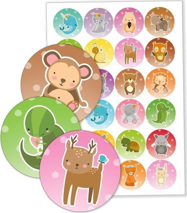 LearnHow Naklejki do szafki - Zwierzaki z tłem 40mm 24szt.