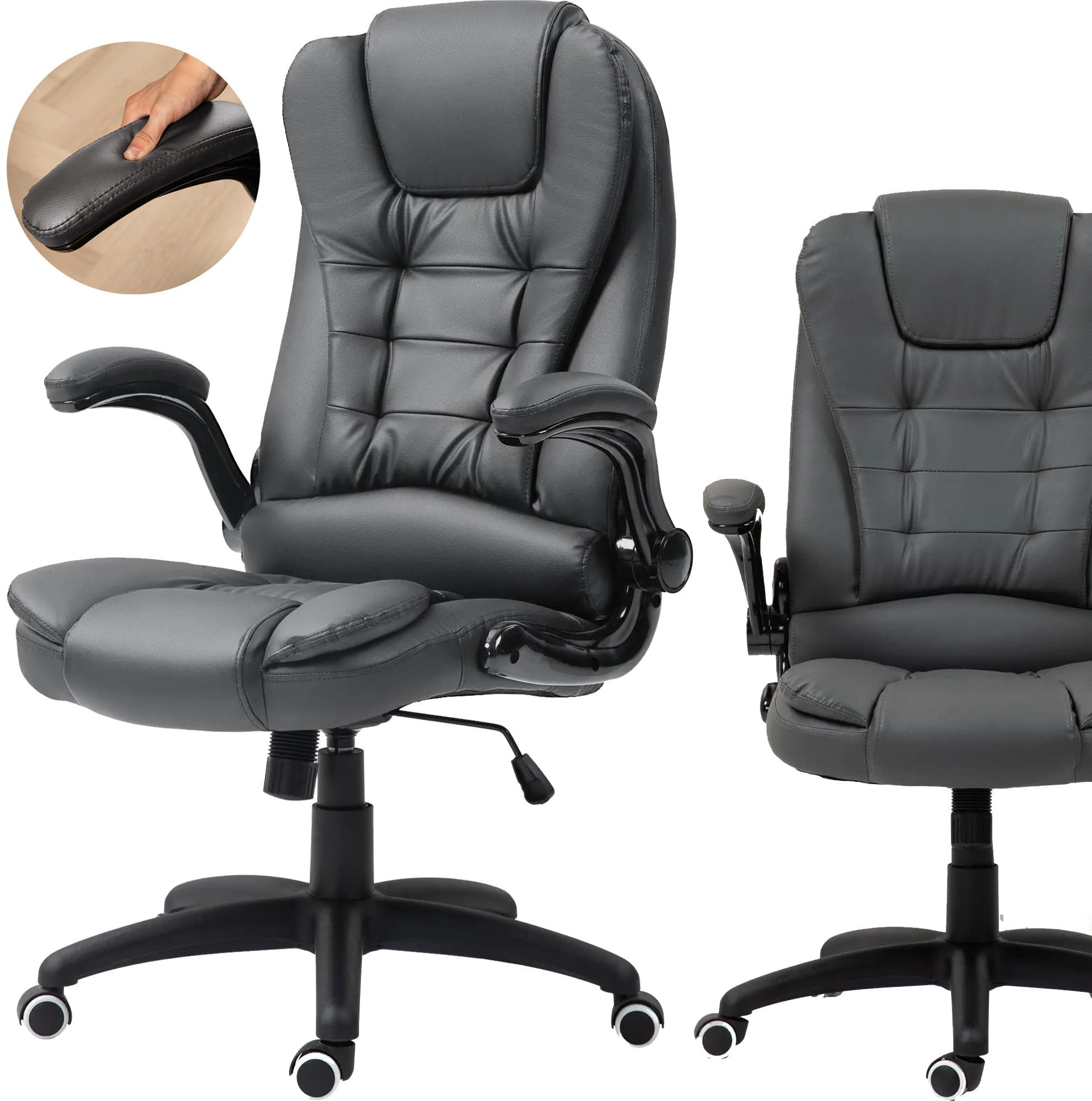 Fotel Biurowy Ze Składanymi Podłokietnikami i Funkcją Odchylania Ciemnoszary PAKO 921-731V81CG