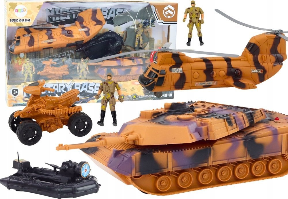 LeanToys Zestaw Militarny Czołg Wojskowy Helikopter Śmigłowiec Spadochroniarz Dźwięki