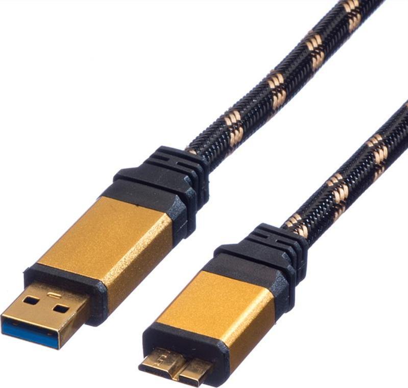 Kabel USB Roline USB-A - micro-B 0.8 m Czarno-złoty (JAB-1944110)