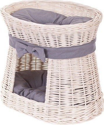 WickerPL CARI BUDA DLA KOTA LEŻAK DLA ZWIERZĄT DOMEK DLA KOTA Z WIKLINY PIĘTROWY Z PODUSZKAMI 50X40 H45 CM