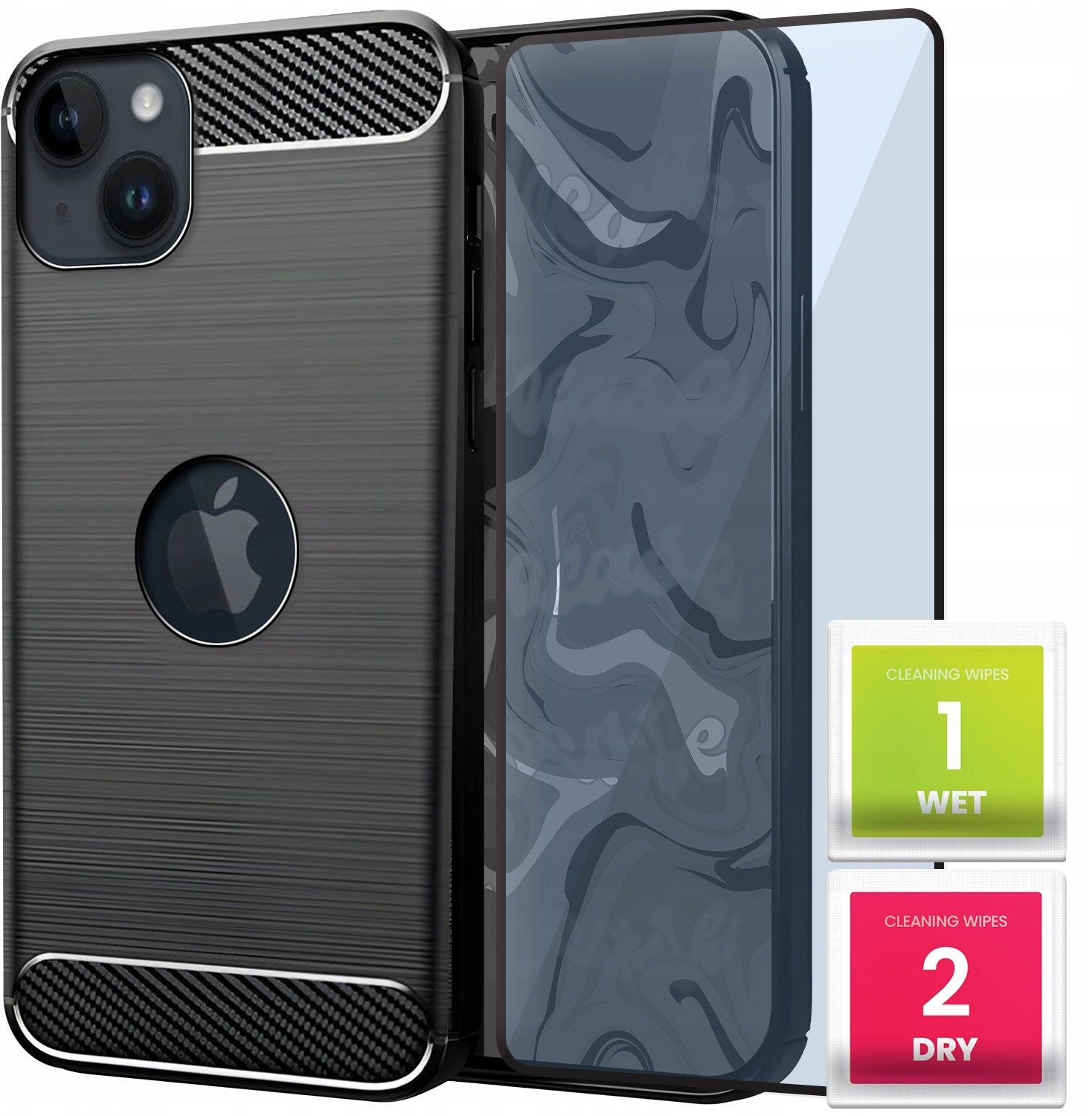 Etui do Apple iPhone 14 Plus (Czarne, Karbon, Pancerne, Case) Szkło 9H